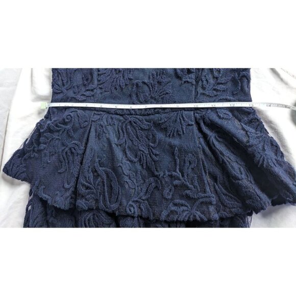 ADRIANNA PAPELL Navy Blue Peplum Dress Sleeveless Lined Lace w/ Pockets Size 4 - Picture 9 of 10